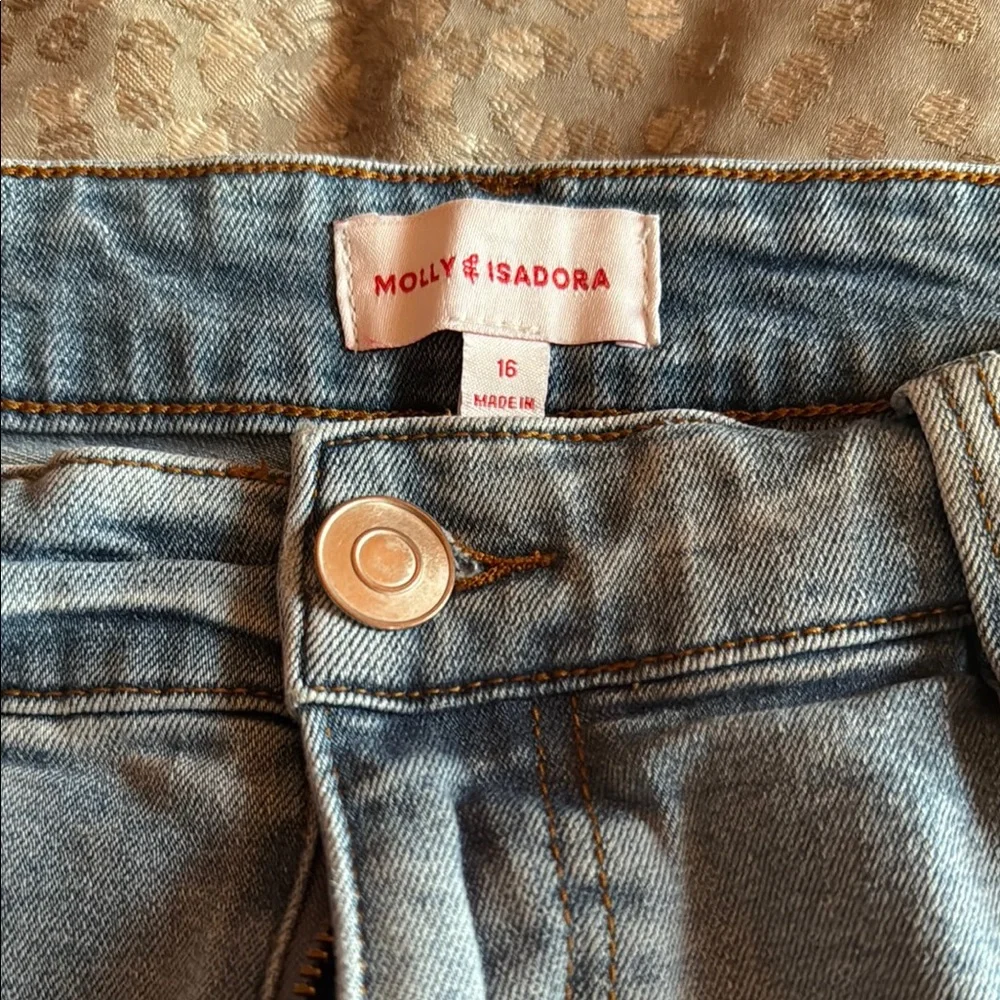 Blue Distressed Jean Shorts with Frayed Hem - Picture 2 of 6